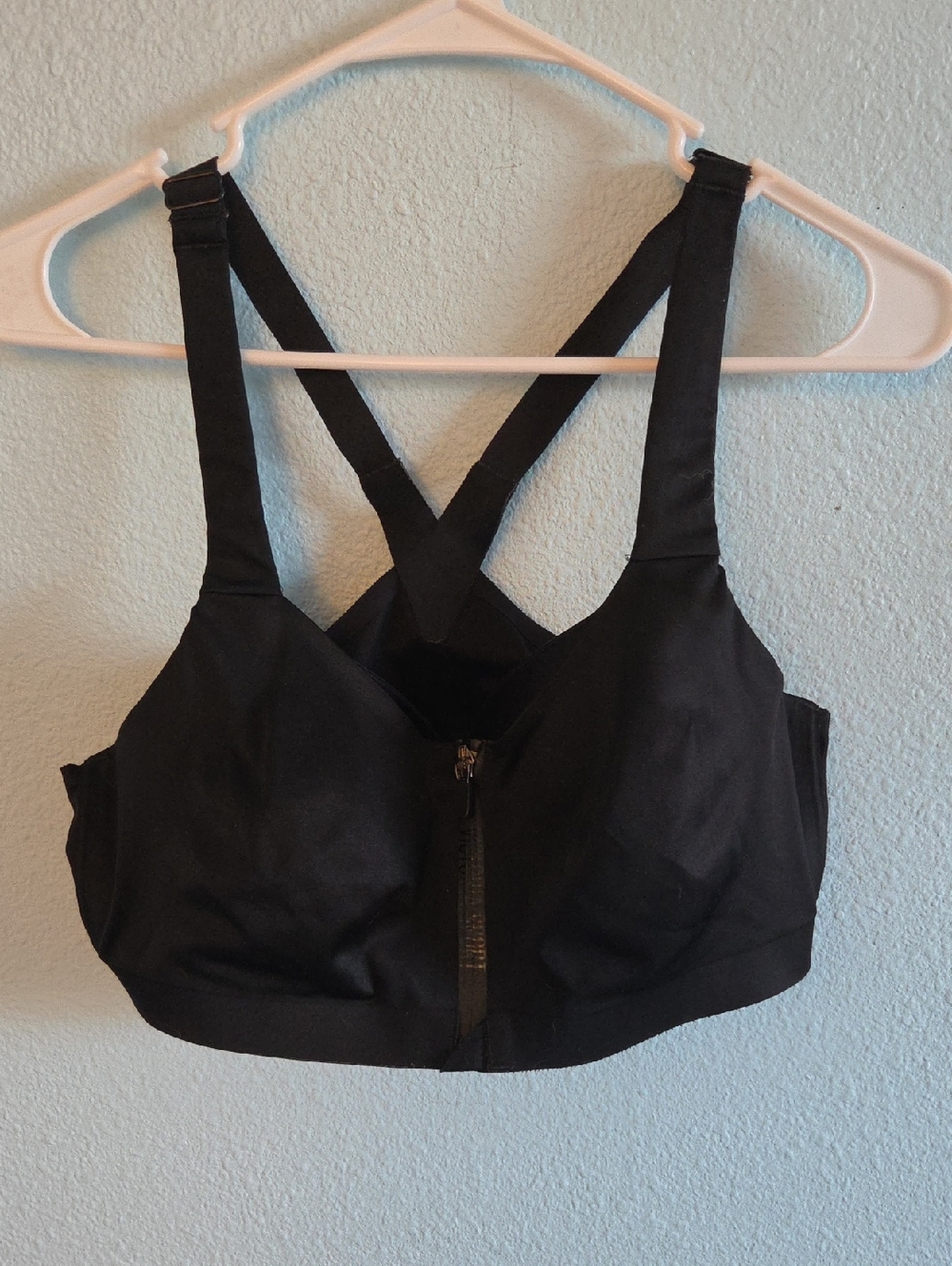 Black Victoria's Secret Front-Zip Sports Bra with Adjustable Straps